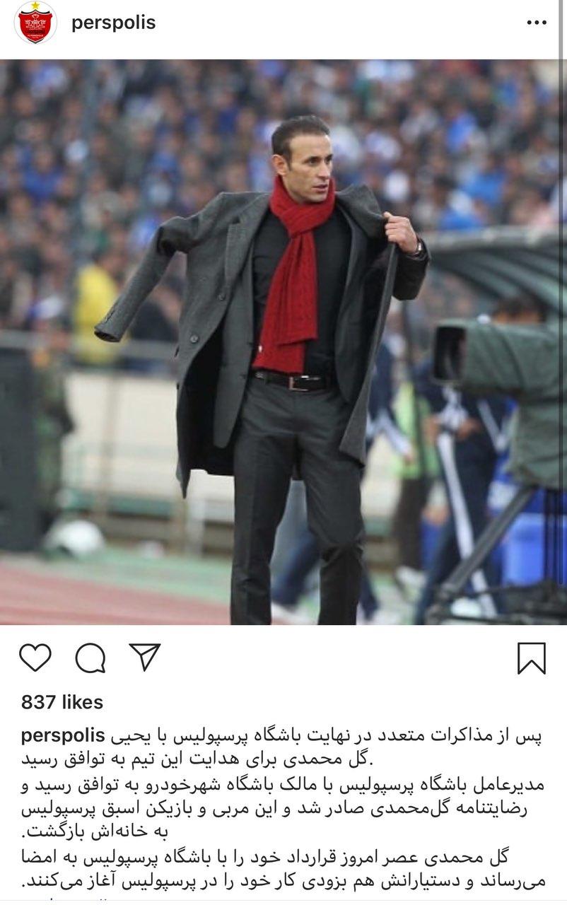 رسماً گل محمدی سرمربی جدید پرسپولیس شد