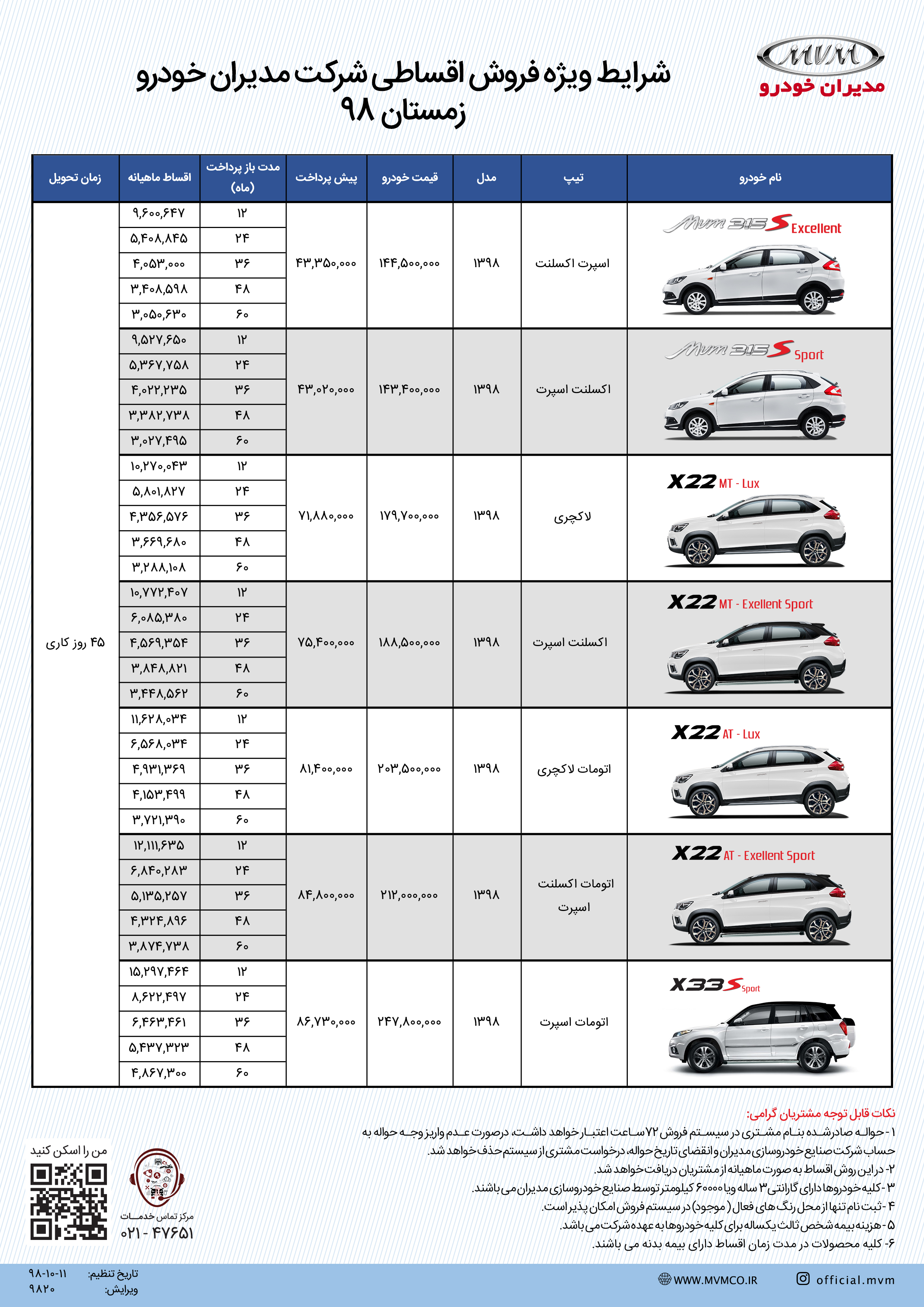 شرایط فروش ویژه محصولات چری / تحویل فوری، بدون ضامن، اقساط بلندمدت