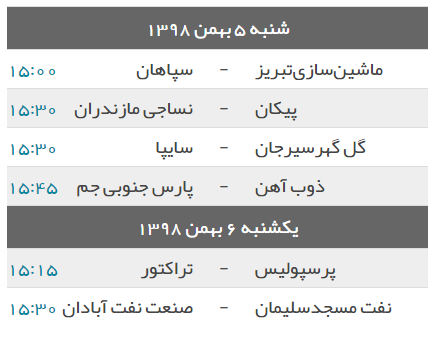 برنامه بازی&zwnj;های این هفته لیگ برتر+جدول لیگ برتر فوتبال