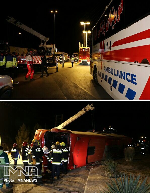 واژگونی اتوبوس تهران - شیراز در اصفهان/ خواب آلودگی راننده علت حادثه بود واژگونی اتوبوس تهران - شیراز در اصفهان/ خواب آلودگی راننده علت حادثه بود