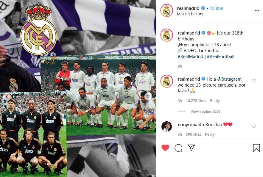 درخواست رئال&zwnj;مادرید از اینستاگرام+عکس