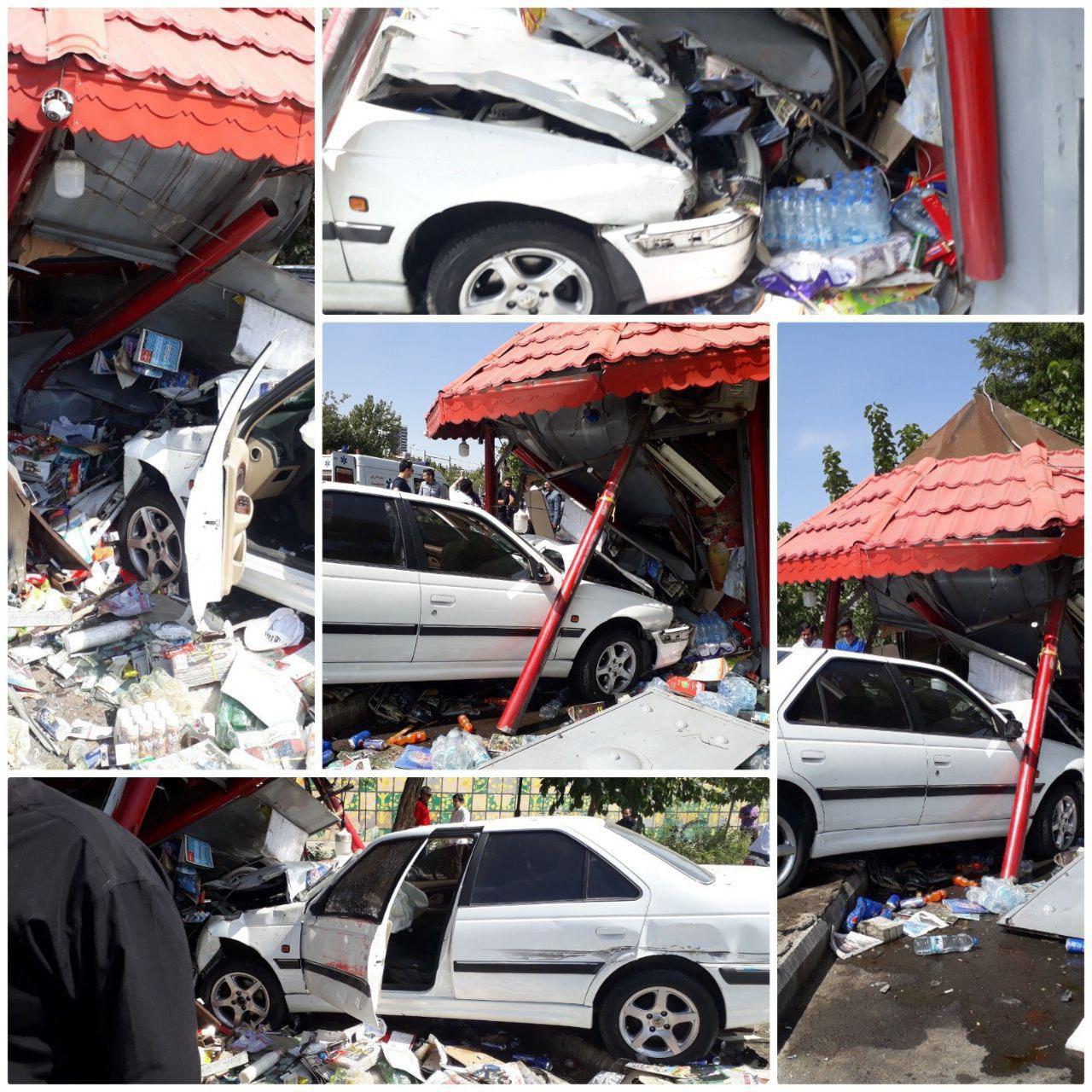 برخورد شدید پژو پارس با دکه مطبوعات در بلوار وکیل آباد مشهد