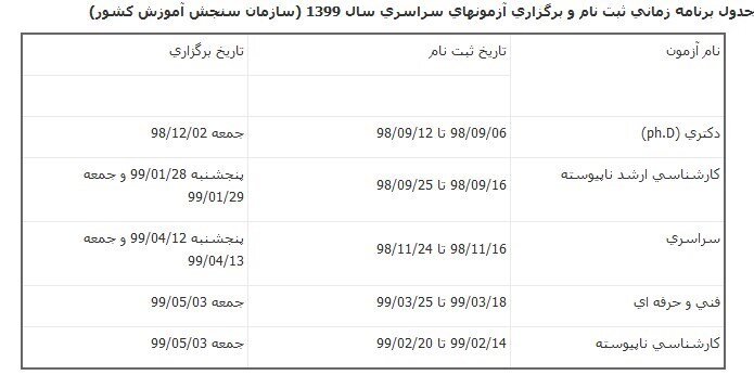 تاریخ کنکور ۹۹ مشخص شد تاریخ کنکور ۹۹ مشخص شد