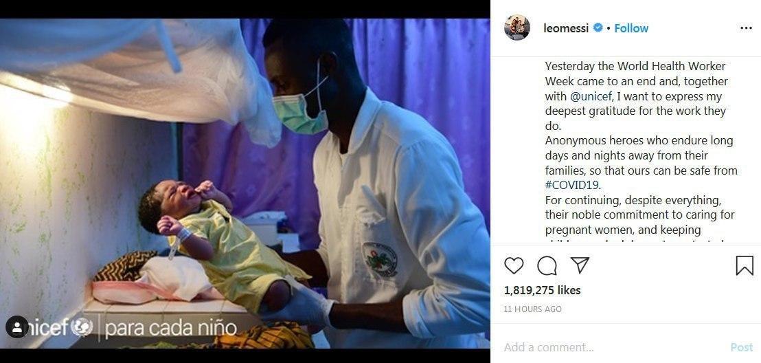 قدردانی مسی از کادرهای درمانی جهان