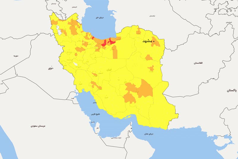 کدام شهر‌ها قرمز، نارنجی و زرد کرونا هستند؟ + جدول (۱۰ دی ۹۹)