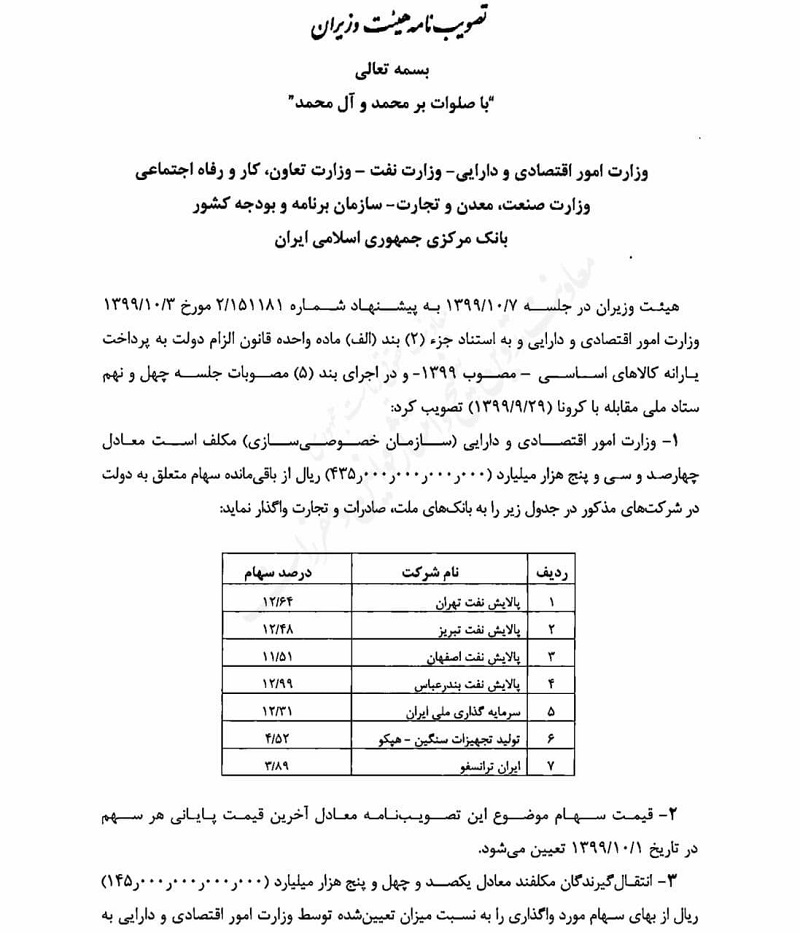 تصویب واگذاری باقیمانده سهام دولت به سه بانک صادرات، ملت و تجارت تصویب واگذاری باقیمانده سهام دولت به سه بانک صادرات، ملت و تجارت