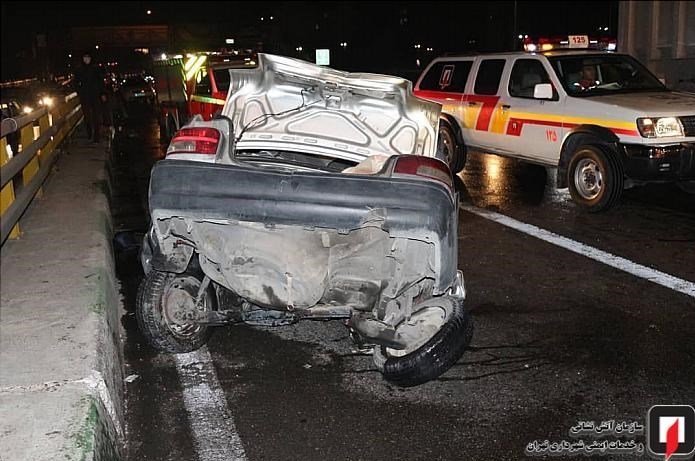 تصادف شدید در تهران؛ پراید له شد و راننده ناپدید! + تصاویر