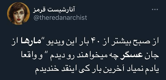 واکنشها به ویدئوی «به راستی مار ها از جان عسگر چه می خواهند؟» + تصاویر واکنشها به ویدئوی «به راستی مار ها از جان عسگر چه می خواهند؟» + تصاویر