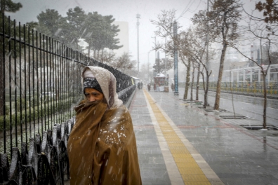 بارش برف در مشهد در آخرین روز‌های زمستان ۱۳۹۹ + تصاویر