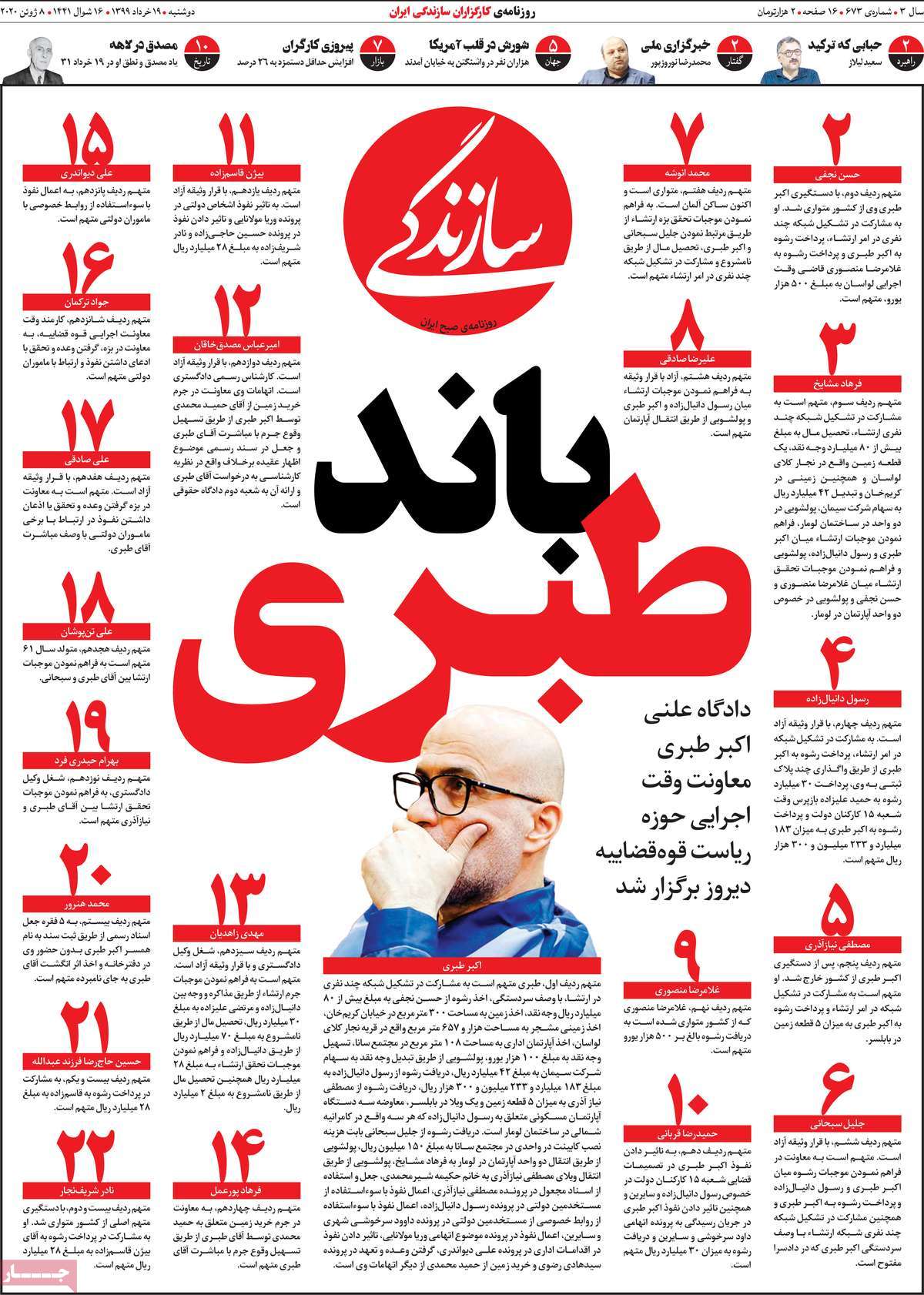 صفحه نخست روزنامه&zwnj;های کشور - دوشنبه ۱۹ خرداد ۱۳۹۹