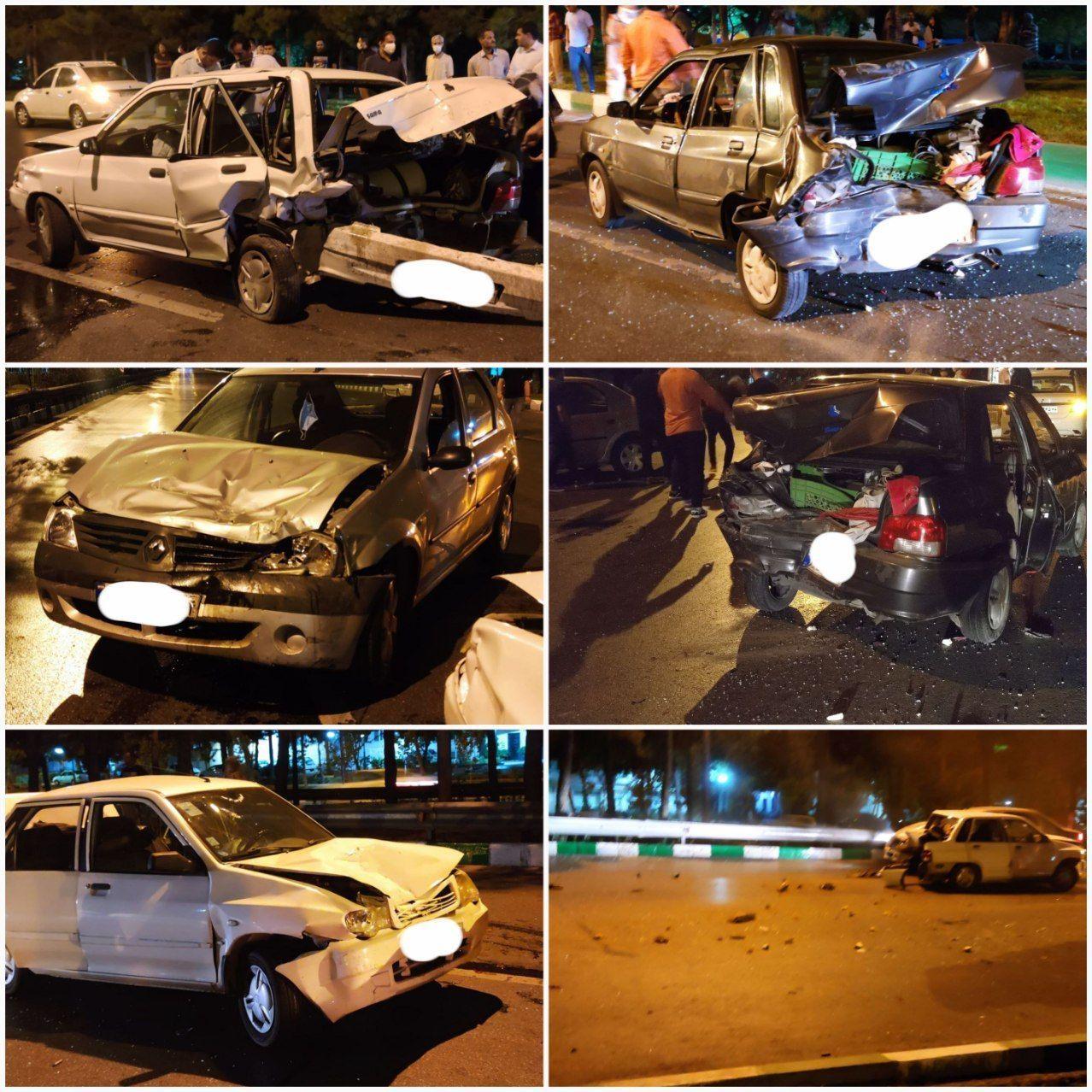 تصادف چند خودرو و مصدومیت ۸ نفر در بزرگراه شهید کلانتری