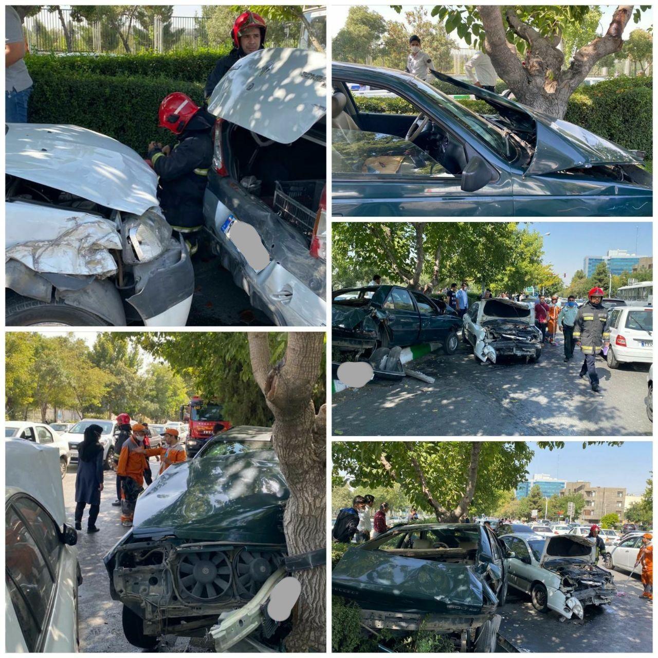 تصادف زنجیره&zwnj;ای ۸دستگاه خودرو در بولوار منتظری + تصاویر