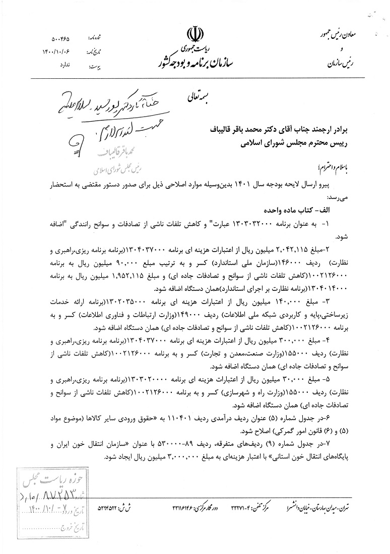 جزئیات اصلاحیه لایحه بودجه ۱۴۰۱ منتشر شد