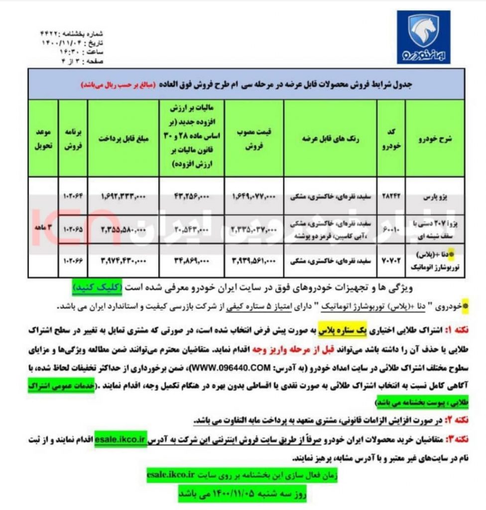 فروش فوق العاده ایران خودرو (پژو پارس، دنا و پژو ۲۰۷) از امروز ۵ بهمنماه ۱۴۰۰ + بخشنامه و لینک ثبت نام فروش فوق العاده ایران خودرو (پژو پارس، دنا و پژو ۲۰۷) از امروز ۵ بهمنماه ۱۴۰۰ + بخشنامه و لینک ثبت نام