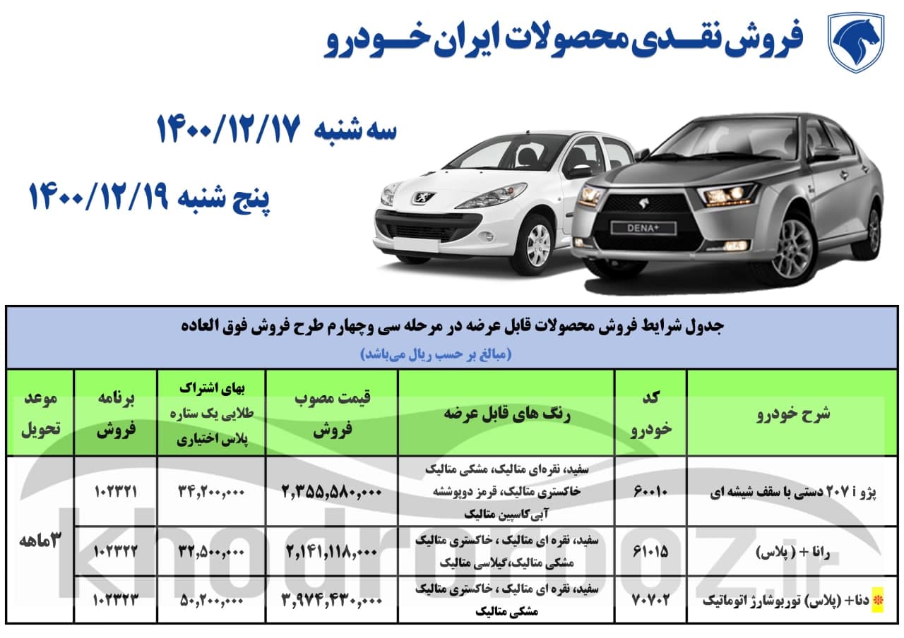 آغاز فروش فوق العاده محصولات ایران خودرو از فردا سه شنبه ۱۷ اسفند ۱۴۰۰ + جدول فروش و لینک ثبت نام