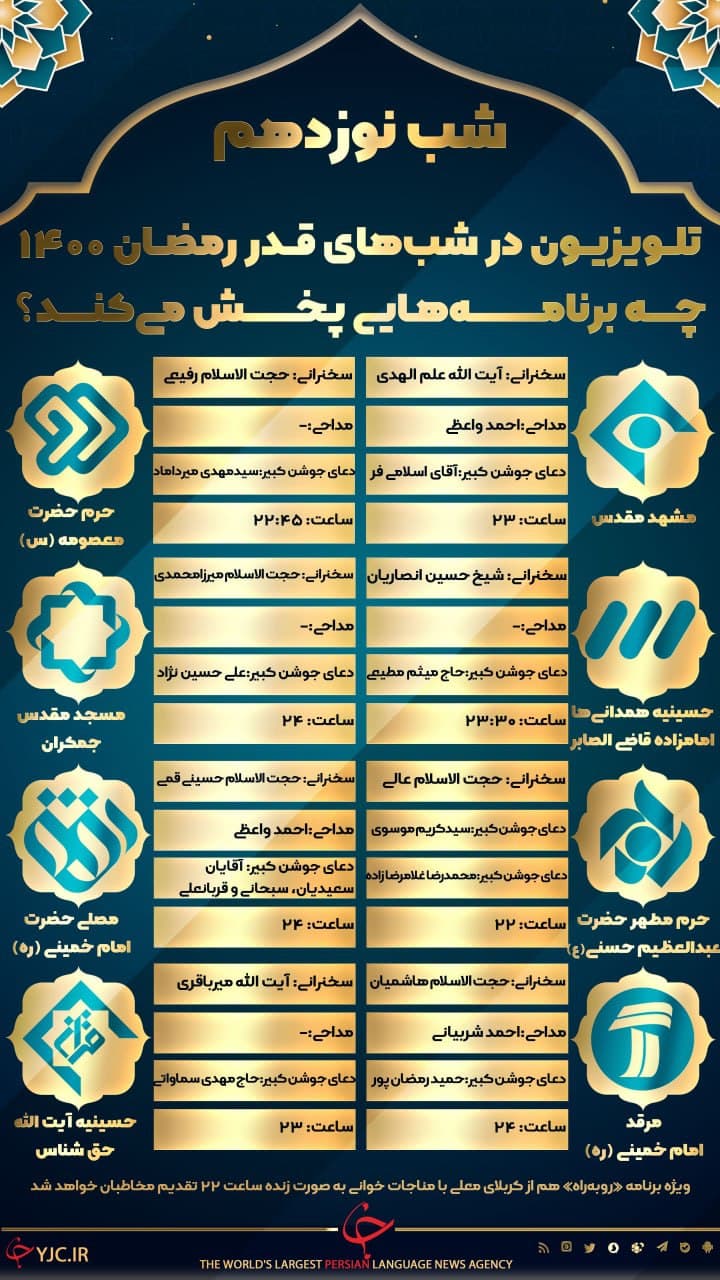 برنامه‌های تلویزیون در شب‌های قدر رمضان ۱۴۰۰ + جدول پخش