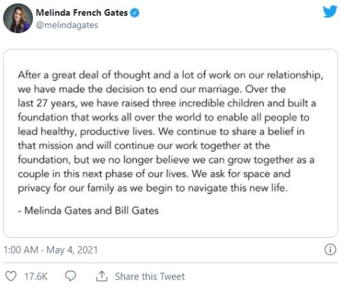 جدایی بیل گیتس و همسرش بعد از ۲۷ سال زندگی مشترک + تصاویر