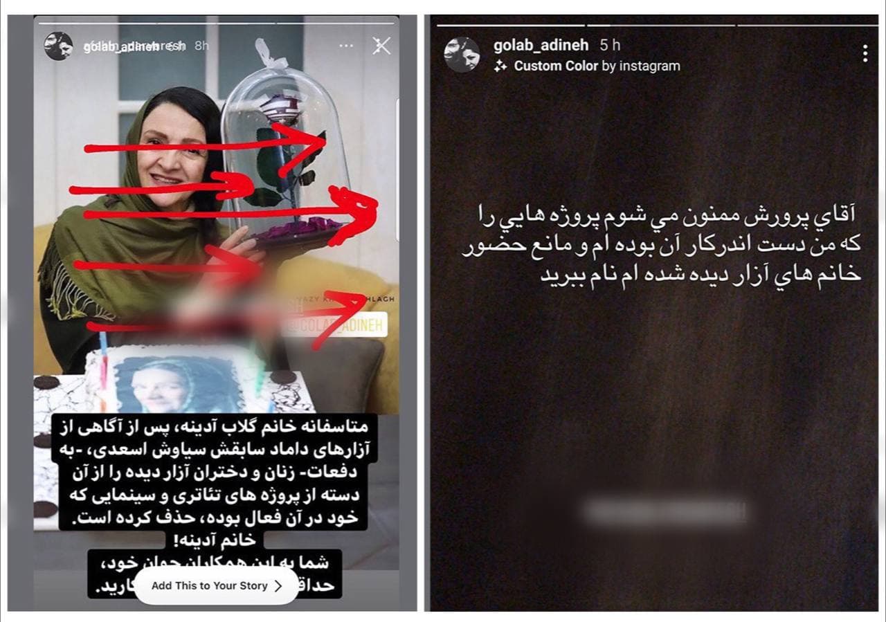 اتهام عجیب به &laquo;گلاب آدینه&raquo; درباره حواشی داماد سابقش در اینستاگرام + عکس