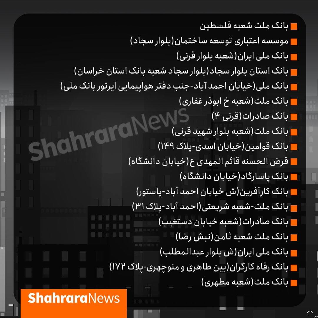 برق ۱۸۴ اداره پرمصرف مشهد قطع شد | بانکها پرمصرفترین + لیست پرمصرفها برق ۱۸۴ اداره پرمصرف مشهد قطع شد | بانکها پرمصرفترین + لیست پرمصرفها