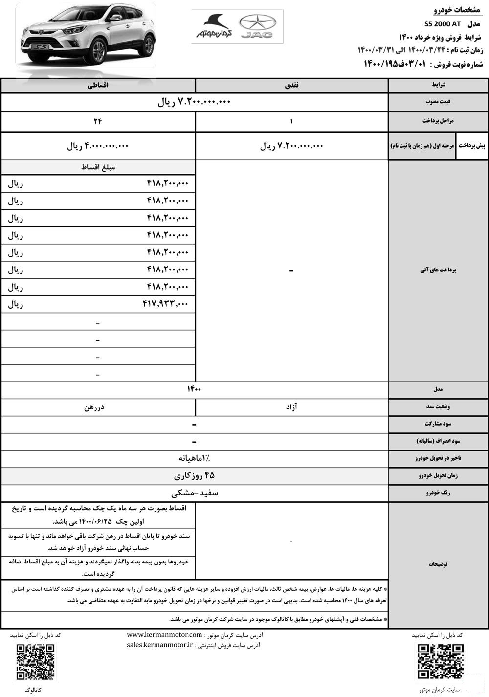 شرایط فروش اقساطی شاسی بلند «جک S5» شرکت کرمان موتور+ جدول جزئیات شرایط فروش اقساطی شاسی بلند «جک S5» شرکت کرمان موتور+ جدول جزئیات
