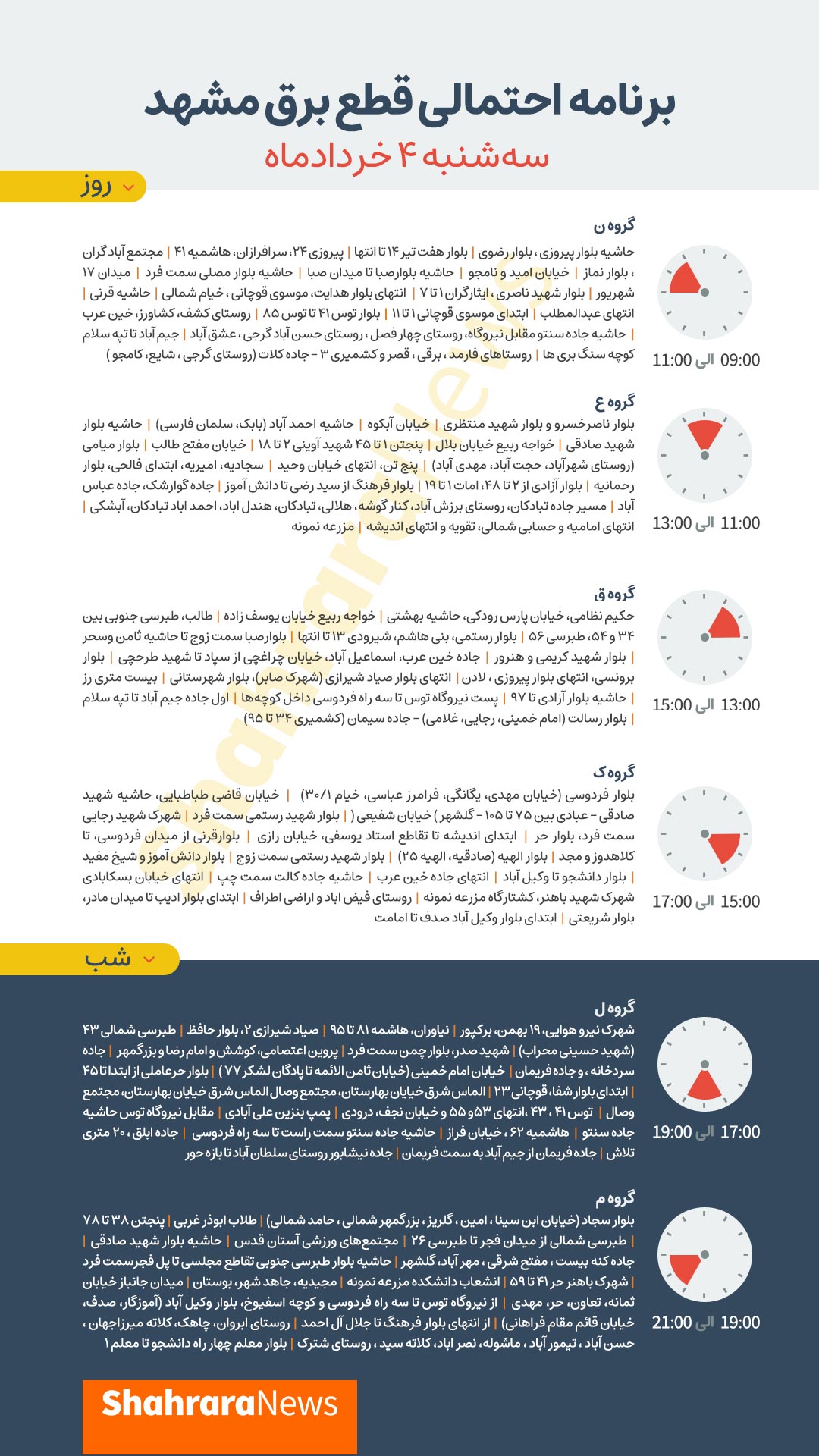 امروز برق کدام مناطق مشهد قطع می&zwnj;شود؟ (سه&zwnj;شنبه ۴ خرداد ۱۴۰۰)