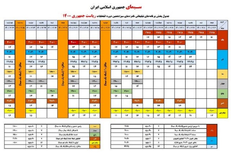 جدول پخش برنامههای تبلیغاتی و مناظره نامزدها در تلویزیون و رادیو + جزئیات جدول پخش برنامههای تبلیغاتی و مناظره نامزدها در تلویزیون و رادیو + جزئیات