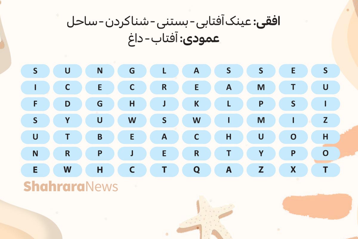 جدول کلمه&zwnj;های انگلیسی &laquo;فصل تابستان&raquo;