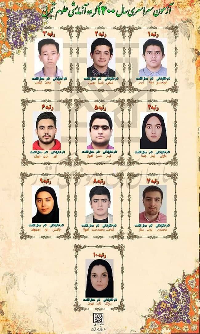 نفرات برتر کنکور تجربی