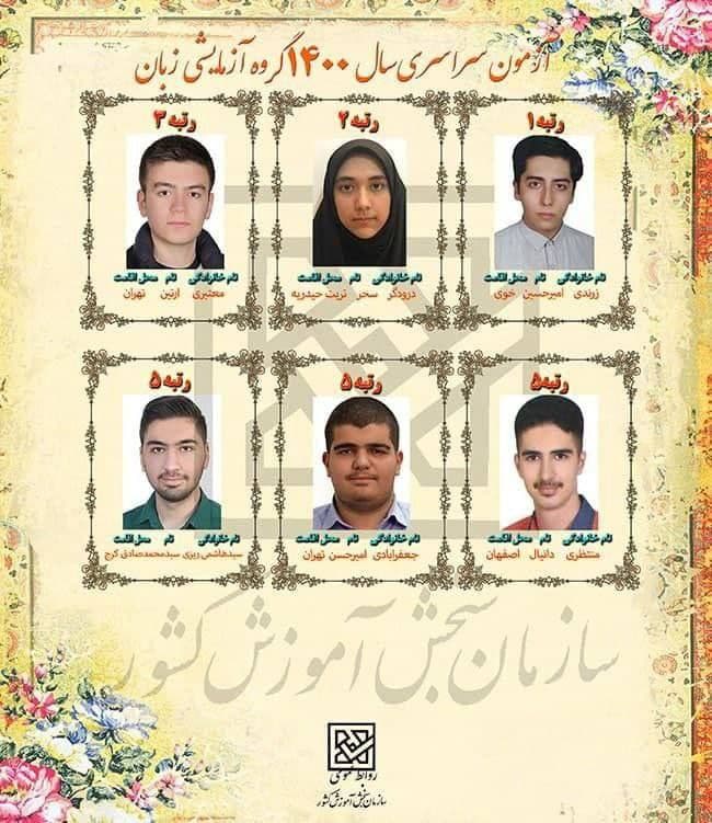 نفرات برتر کنکور زبان