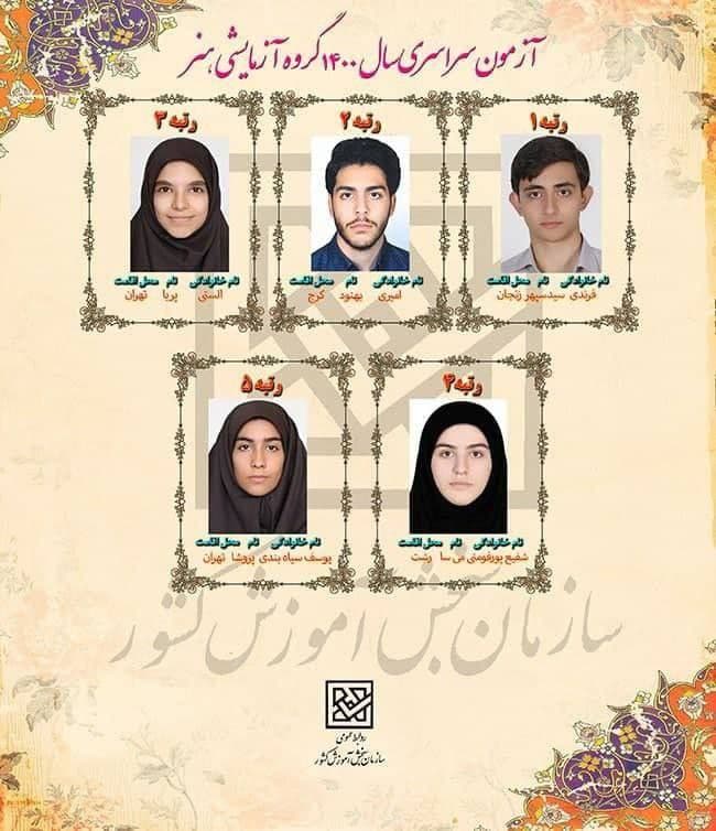 نفرات برتر کنکور هنر