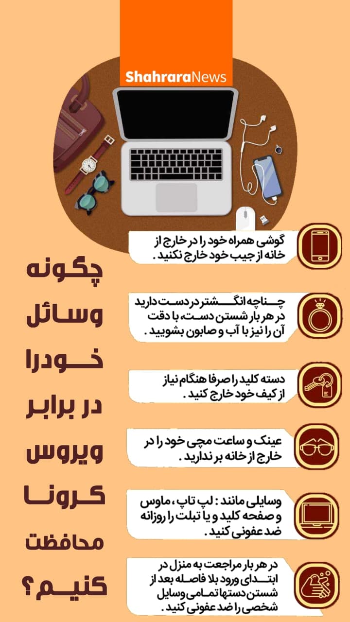 اینفوگرافی | چگونه وسائل خود را در برابر ویروس کرونا محافظت کنیم؟ اینفوگرافی | چگونه وسائل خود را در برابر ویروس کرونا محافظت کنیم؟