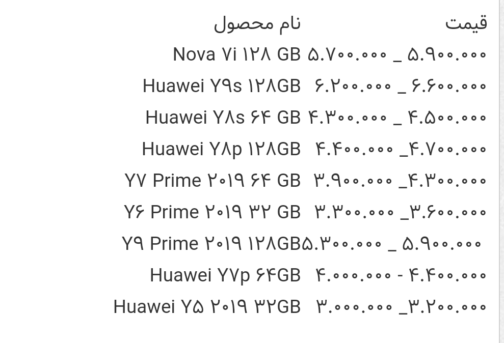 قیمت انواع گوشی هواوی در بازار (۲۶ مهر ۱۴۰۰) قیمت انواع گوشی هواوی در بازار (۲۶ مهر ۱۴۰۰)