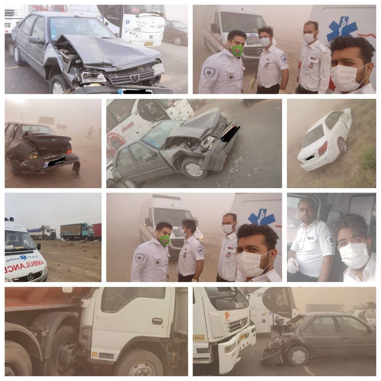 تصادف زنجیرهای ۳۰ خودرو در جاده نیشابور-سبزوار +عکس تصادف زنجیرهای ۳۰ خودرو در جاده نیشابور-سبزوار +عکس