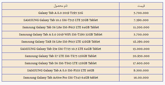 آخرین قیمت انواع تبلت در بازار (۰۱ آبان ۱۴۰۰) + جدول آخرین قیمت انواع تبلت در بازار (۰۱ آبان ۱۴۰۰) + جدول