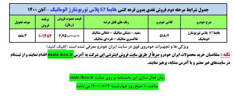 فروش فوری «هایما S ۷ پلاس» شاسیبلند ایرانخودرو از فردا ۱۲ آبانماه ۱۴۰۰ + جدول و لینک ثبتنام فروش فوری «هایما S ۷ پلاس» شاسیبلند ایرانخودرو از فردا ۱۲ آبانماه ۱۴۰۰ + جدول و لینک ثبتنام