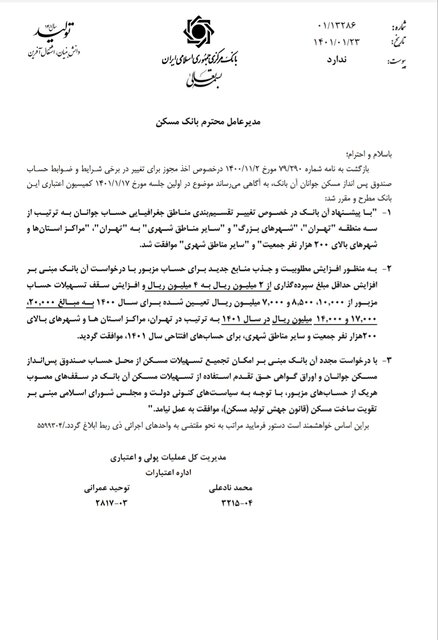 وام مسکن جوانان در تهران افزایش یافت (۲۶ فروردین ۱۴۰۱) + جزئیات وام مسکن جوانان در تهران افزایش یافت (۲۶ فروردین ۱۴۰۱) + جزئیات