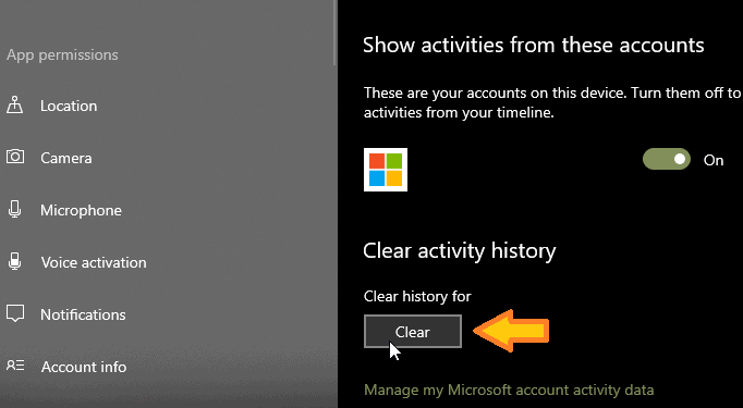 نحوه حذف تاریخچه فعالیتها در ویندوز ۱۰ نحوه حذف تاریخچه فعالیتها در ویندوز ۱۰