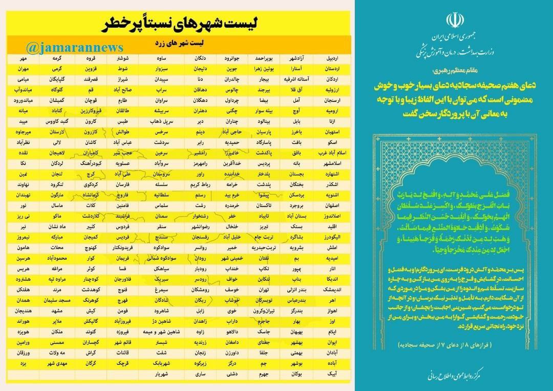آخرین وضعیت رنگبندی کرونایی کشور (۵ فروردین ۱۴۰۱) آخرین وضعیت رنگبندی کرونایی کشور (۵ فروردین ۱۴۰۱)