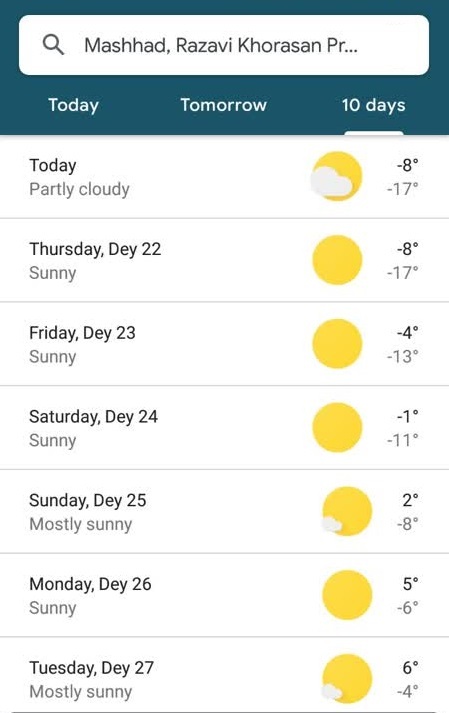 هواشناسی مشهد