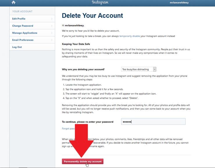 روش دیلیت اکانت و دی اکتیو کردن اینستاگرام + عکس روش دیلیت اکانت و دی اکتیو کردن اینستاگرام + عکس