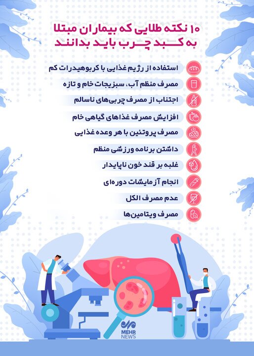 اینفوگرافی| ۱۰ نکته طلایی که بیماران مبتلا به کبد چرب باید بدانند