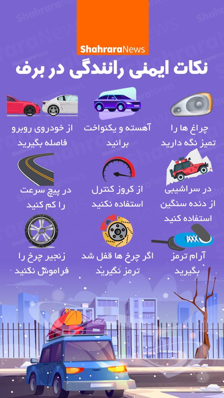 اینفوگرافی| نکات ایمنی رانندگی در برف
