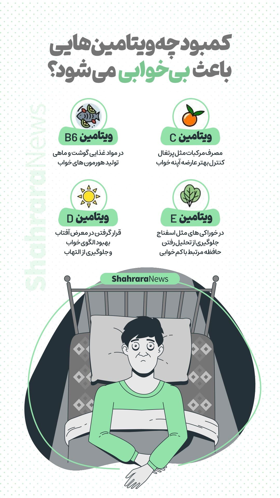 اینفوگرافی | کمبود چه ویتامین&zwnj;هایی باعث بی&zwnj;خوابی می&zwnj;شود؟