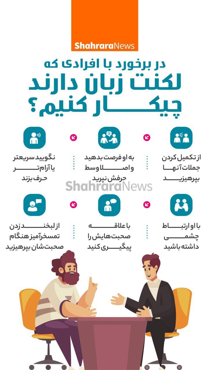 اینفوگرافیک | در برخورد با افرادی که لکنت زبان دارند، چگونه رفتار کنیم؟
