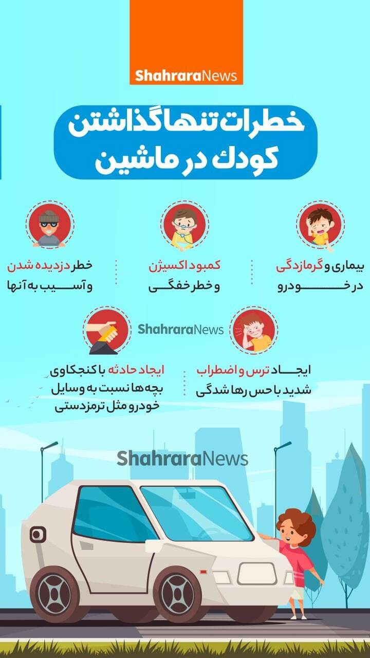 اینفوگرافی | خطرات تنها گذاشتن کودک در ماشین