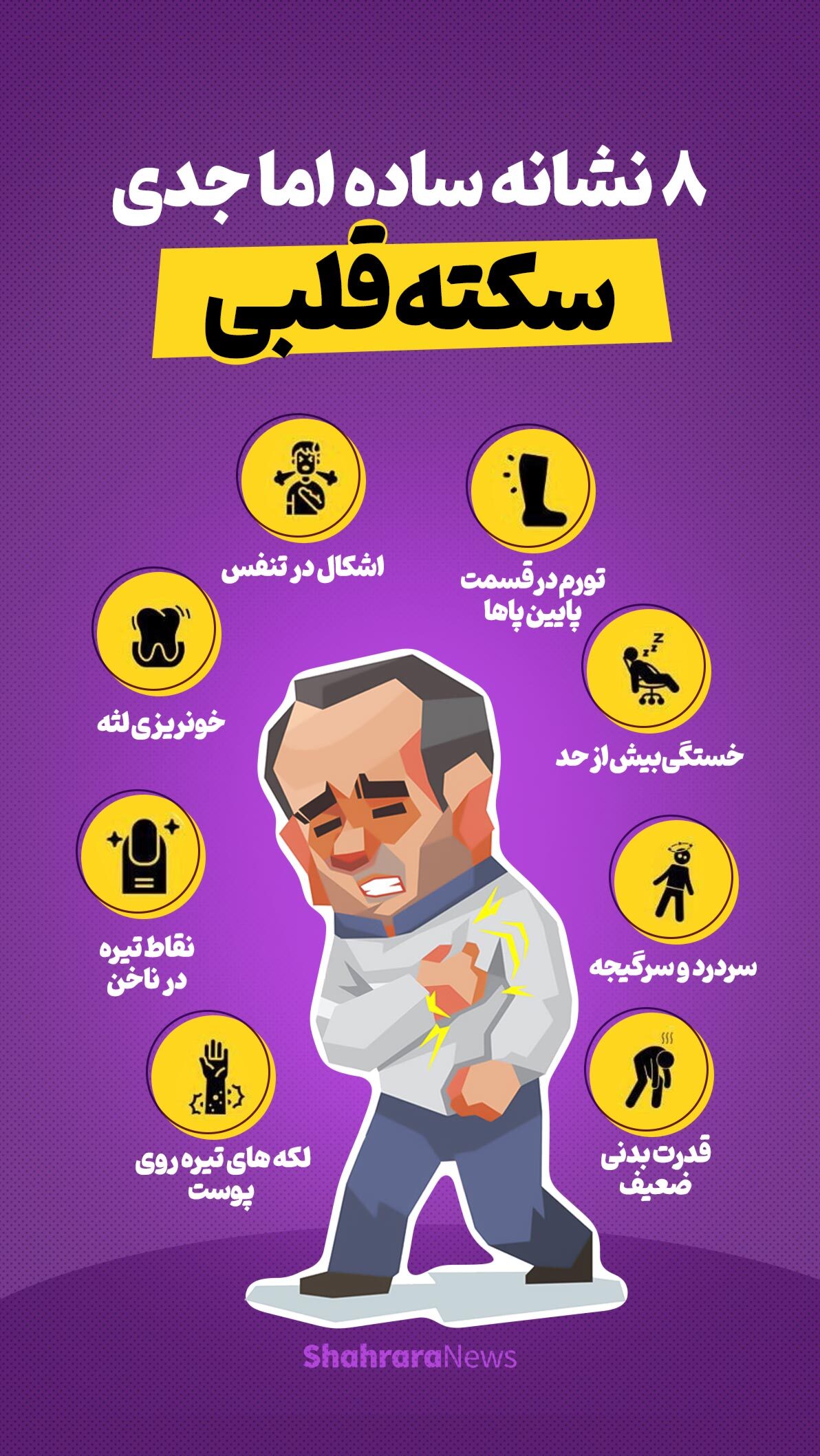 اینفوگرافی | ۸ نشانه ساده، اما جدی سکته قلبی