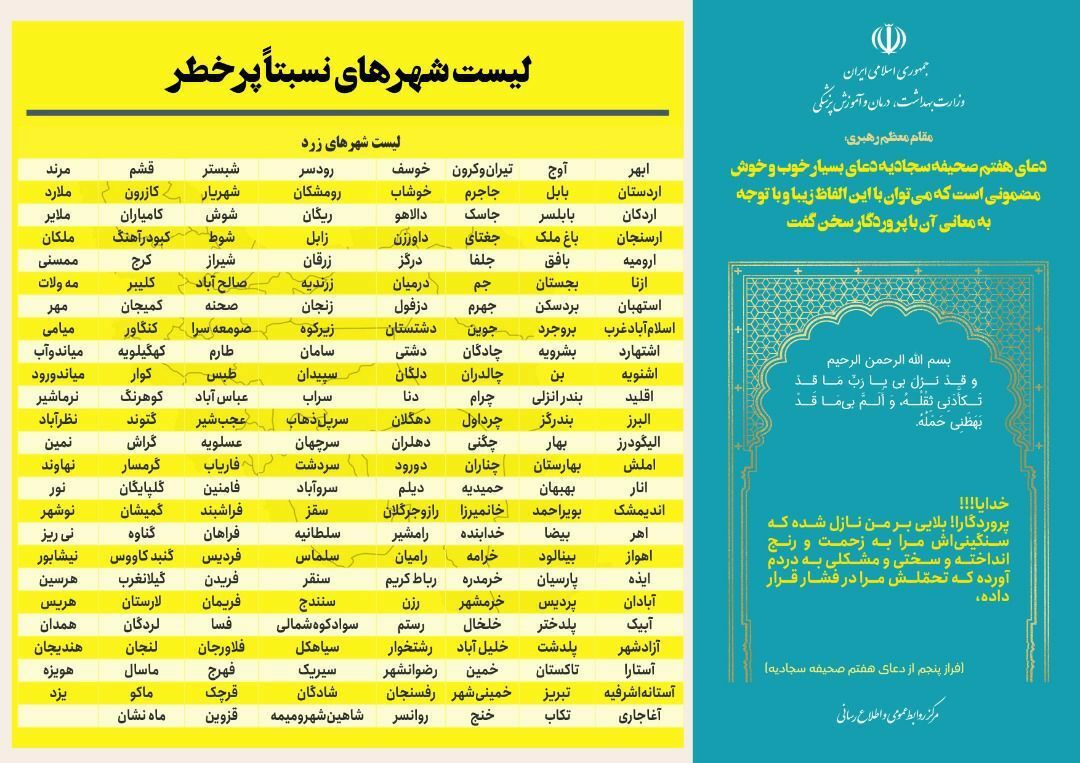 آخرین وضعیت رنگبندی کرونایی شهرهای کشور (۳۱ تیر ۱۴۰۱) + مشهد در وضعیت نارنجی آخرین وضعیت رنگبندی کرونایی شهرهای کشور (۳۱ تیر ۱۴۰۱) + مشهد در وضعیت نارنجی