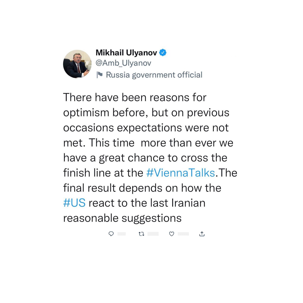 اولیانوف: بیشاز هر زمان دیگری شانس توافق وجود دارد اولیانوف: بیشاز هر زمان دیگری شانس توافق وجود دارد