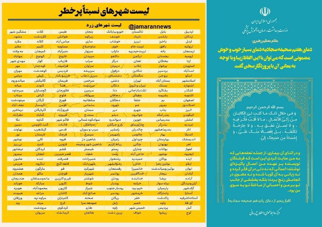 آخرین وضعیت رنگبندی کرونایی شهرهای کشور (۱۱ شهریور ۱۴۰۱) + شهرهای قرمز تک رقمی شد آخرین وضعیت رنگبندی کرونایی شهرهای کشور (۱۱ شهریور ۱۴۰۱) + شهرهای قرمز تک رقمی شد