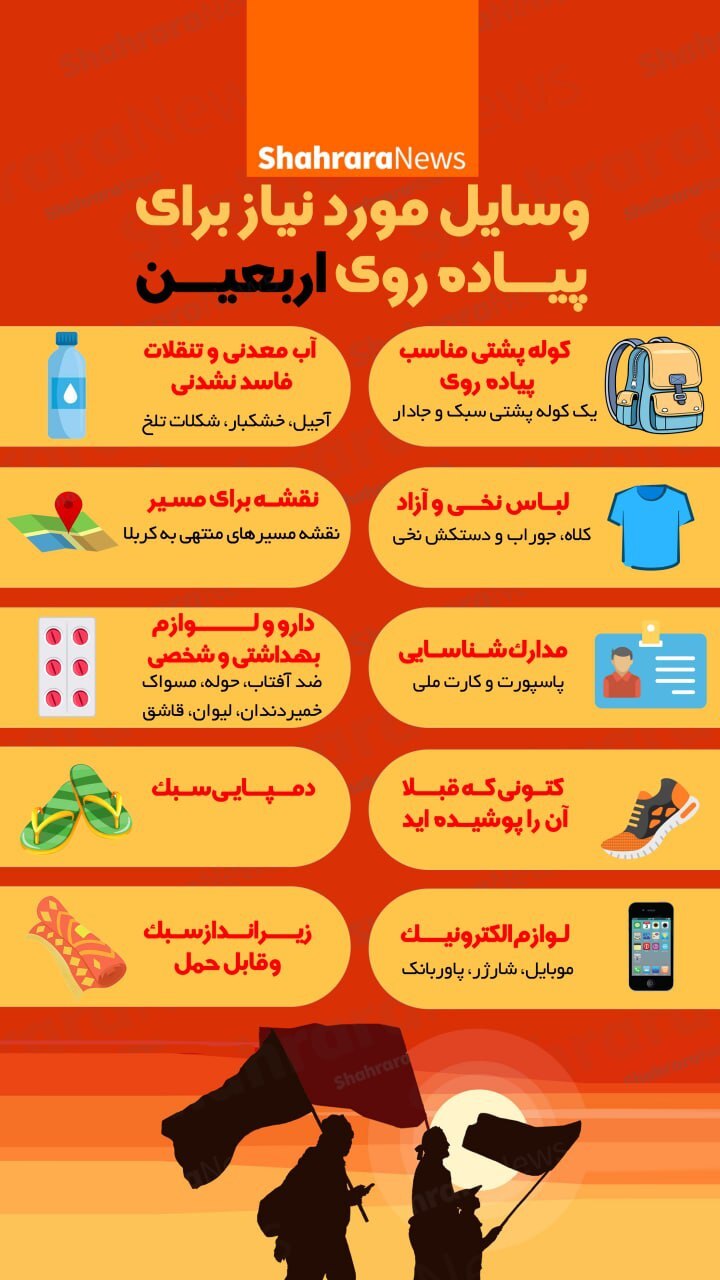 اینفوگرافی| وسایل مورد نیاز برای پیاده&zwnj;روی اربعین